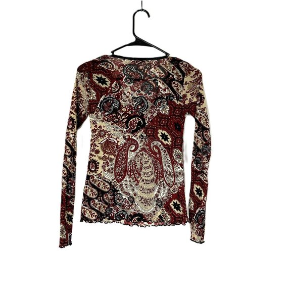 Wet Seal Y2K Grunge Paisley Lettuce Leaf Top M Red Black Sheer - Picture 3 of 6